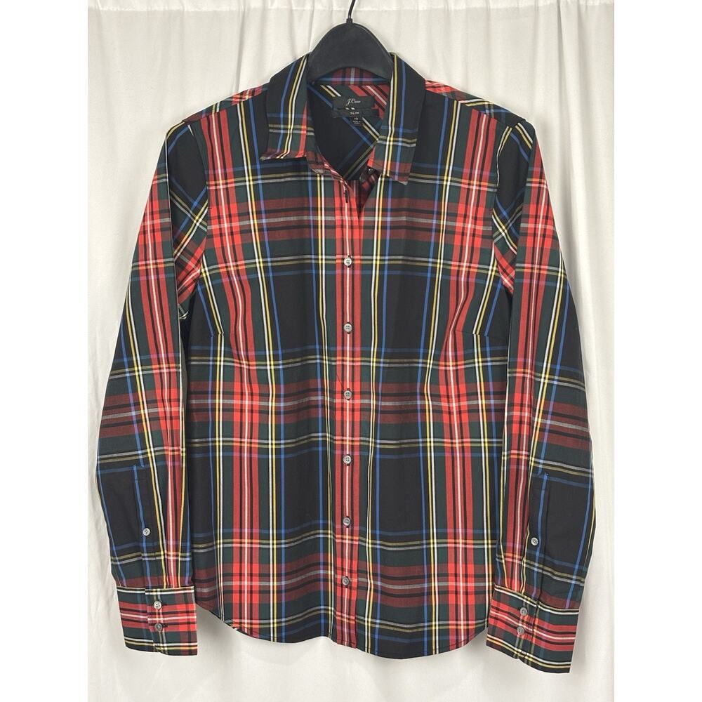 J.Crew Shirt Women’s Sz 10 Slim Red Tartan Plaid Academia Button Up Top